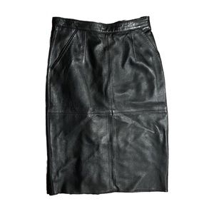 Vintage Leather Black Straight Midi Skirt